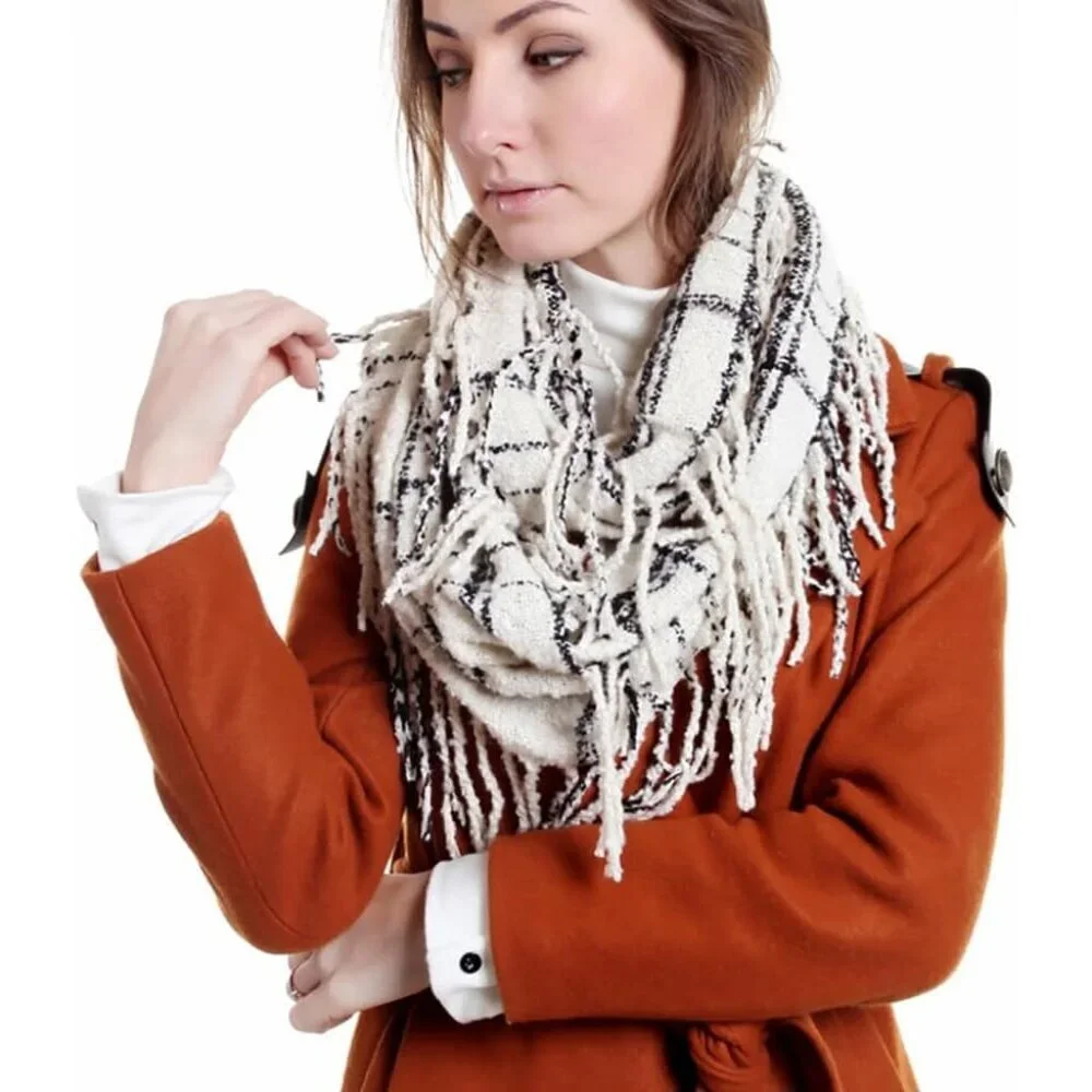 Women's  Ia-white Scarf Winter Double-Layer Neck Warmer Knit Fleece Lined Circle